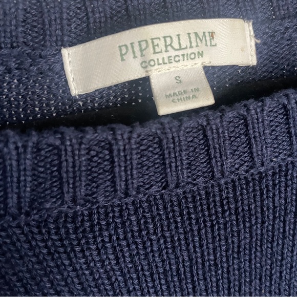 Piperlime Knit Navy Blue Fringe Sweater - Picture 6 of 7